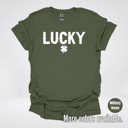 Lucky & Four Leaf Clover - White Design - St. Patrick's Day T-Shirt