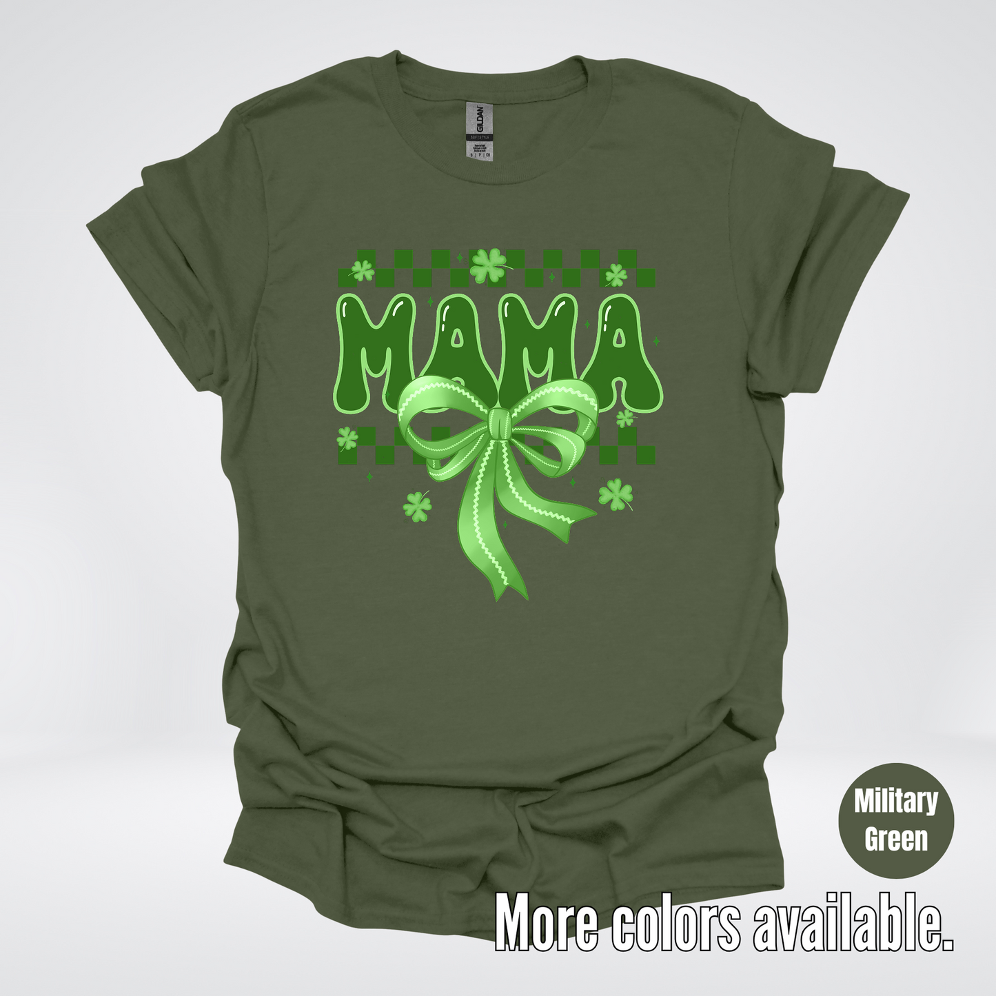 Mama Coquette Green Bow Checkered Retro Four Leaf Clovers T-Shirt