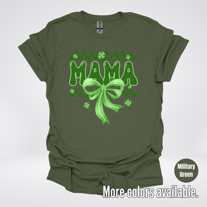 Mama Coquette Green Bow Checkered Retro Four Leaf Clovers T-Shirt