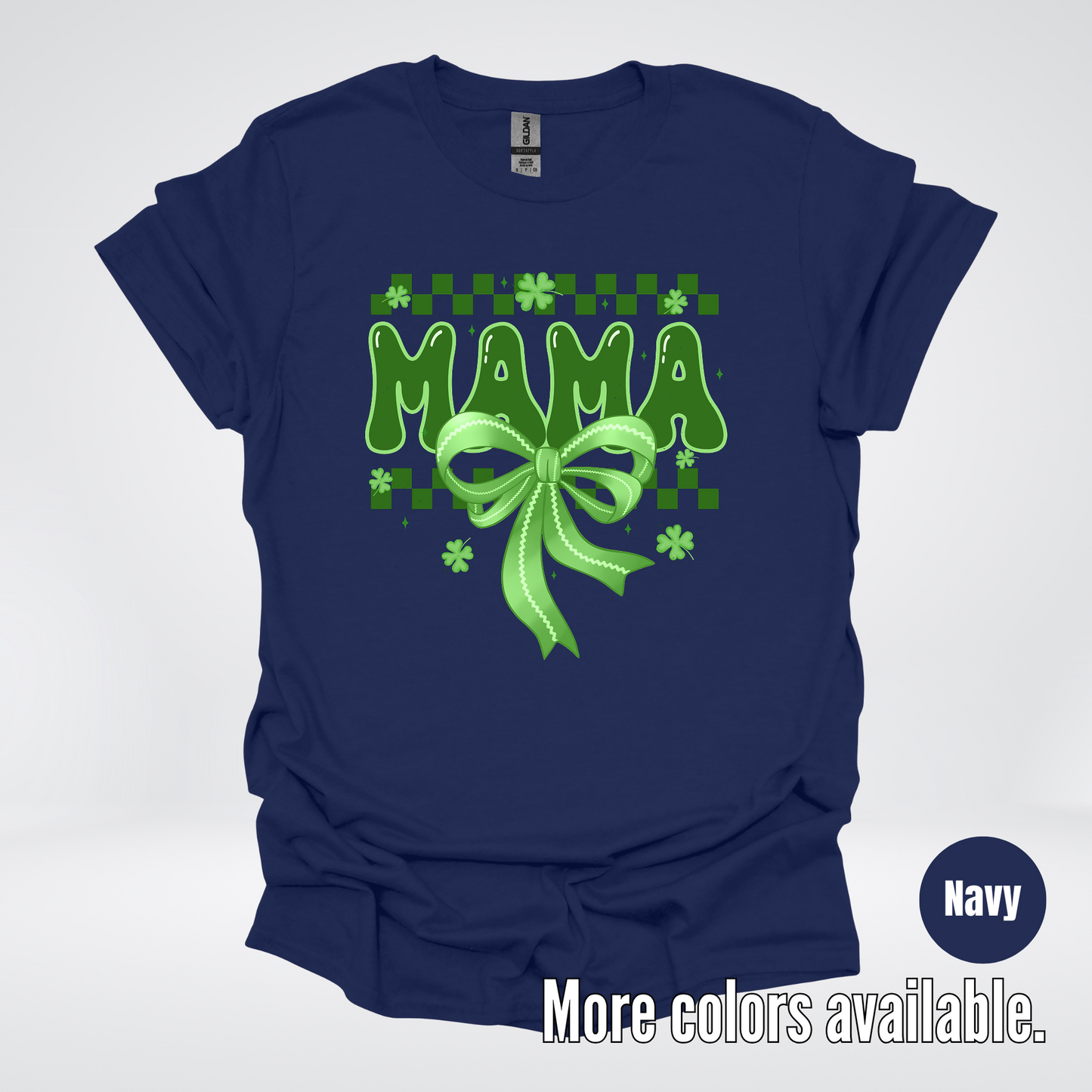Mama Coquette Green Bow Checkered Retro Four Leaf Clovers T-Shirt