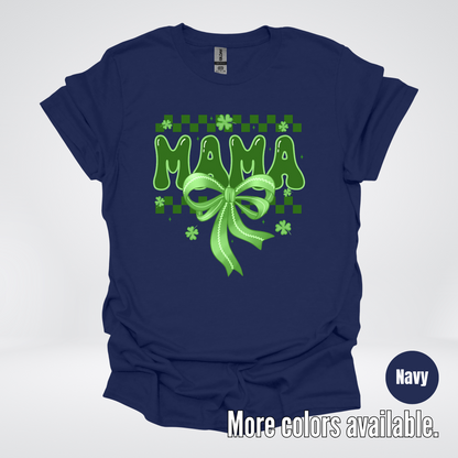 Mama Coquette Green Bow Checkered Retro Four Leaf Clovers T-Shirt