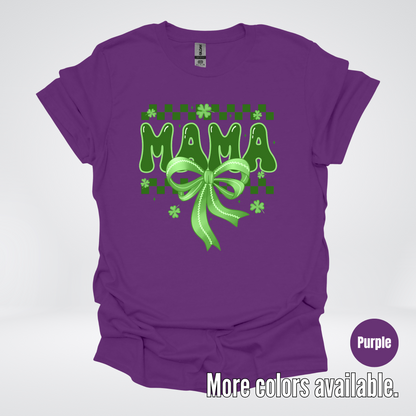 Mama Coquette Green Bow Checkered Retro Four Leaf Clovers T-Shirt