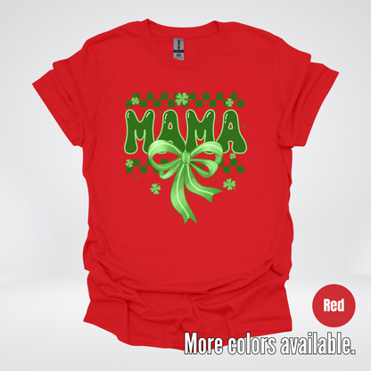 Mama Coquette Green Bow Checkered Retro Four Leaf Clovers T-Shirt