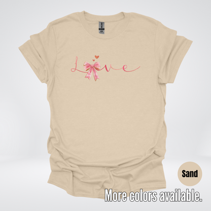 Love Pink Watercolor Coquette Bow T-Shirt