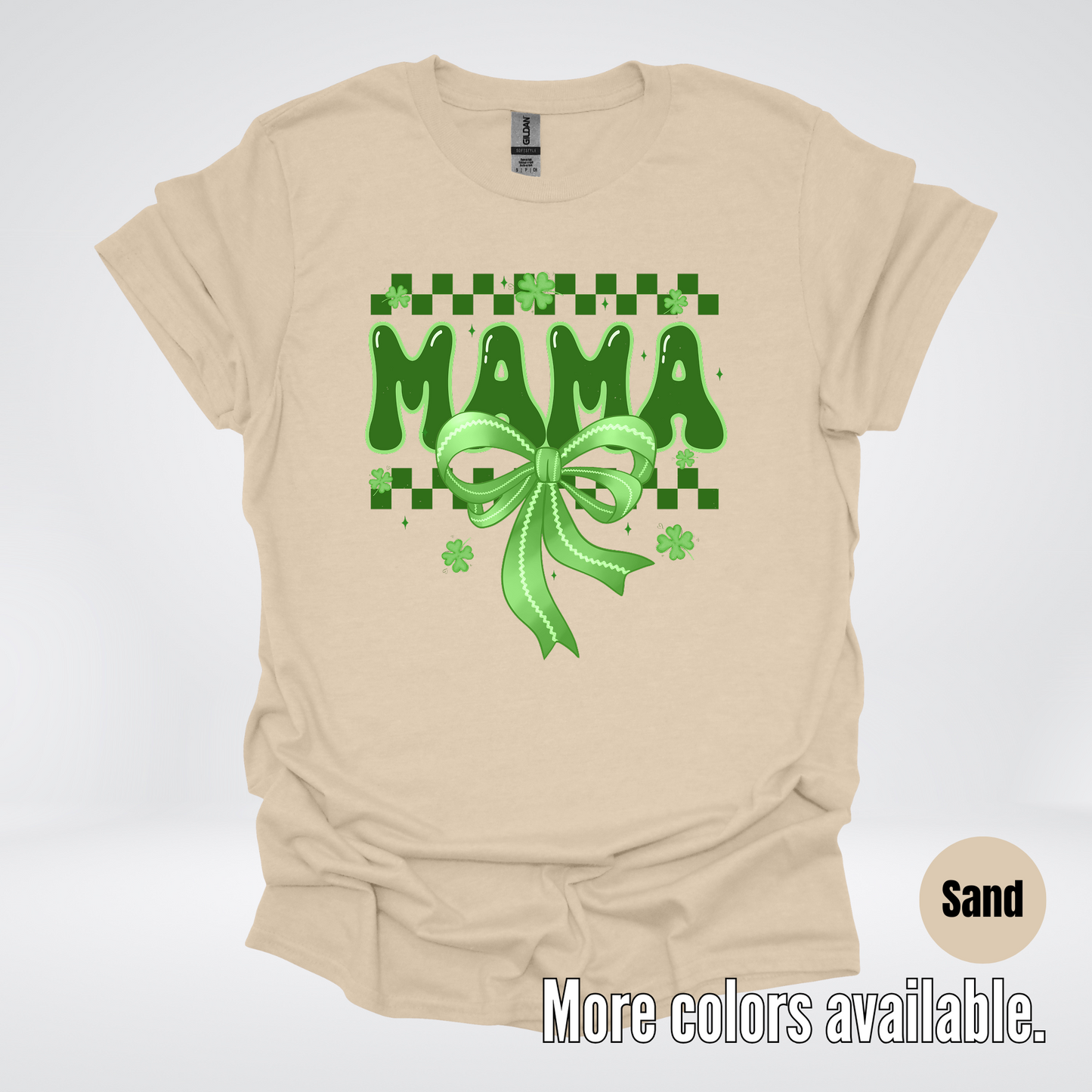 Mama Coquette Green Bow Checkered Retro Four Leaf Clovers T-Shirt