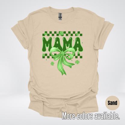 Mama Coquette Green Bow Checkered Retro Four Leaf Clovers T-Shirt