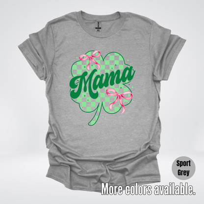Coquette Mini Pink Bows Checkered Retro Four Leaf Clover Saint Patrick's Day T-Shirt
