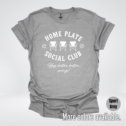 Home Plate Social Club – White Design - Baseball Softball T-Shirt