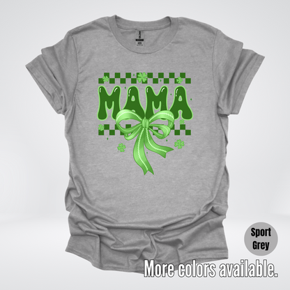 Mama Coquette Green Bow Checkered Retro Four Leaf Clovers T-Shirt