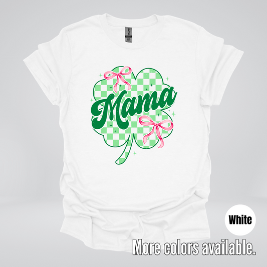 Coquette Mini Pink Bows Checkered Retro Four Leaf Clover Saint Patrick's Day T-Shirt