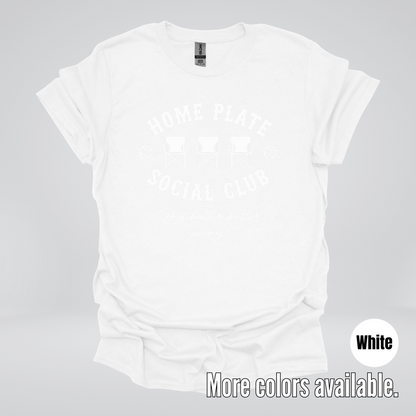 Home Plate Social Club – White Design - Baseball Softball T-Shirt
