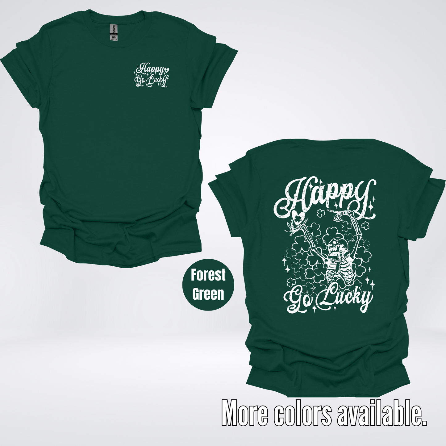 Happy Go Lucky Clovers And A Skeleton – White Design – Saint Patrick’s Day T-Shirt