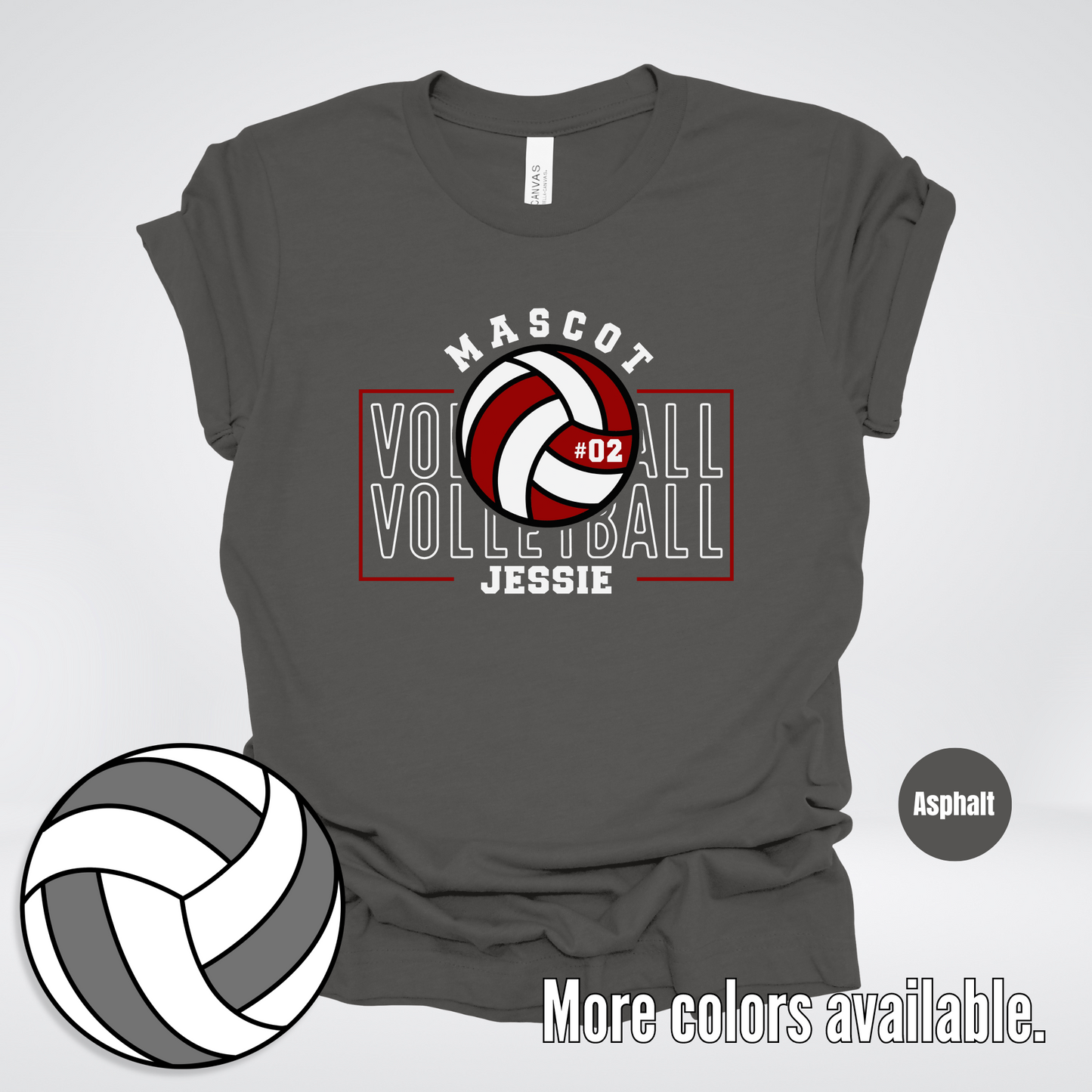 Custom Mascot, Number, & Name - Maroon - Volleyball Design 2 T-Shirt