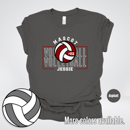 Custom Mascot, Number, & Name - Maroon - Volleyball Design 2 T-Shirt