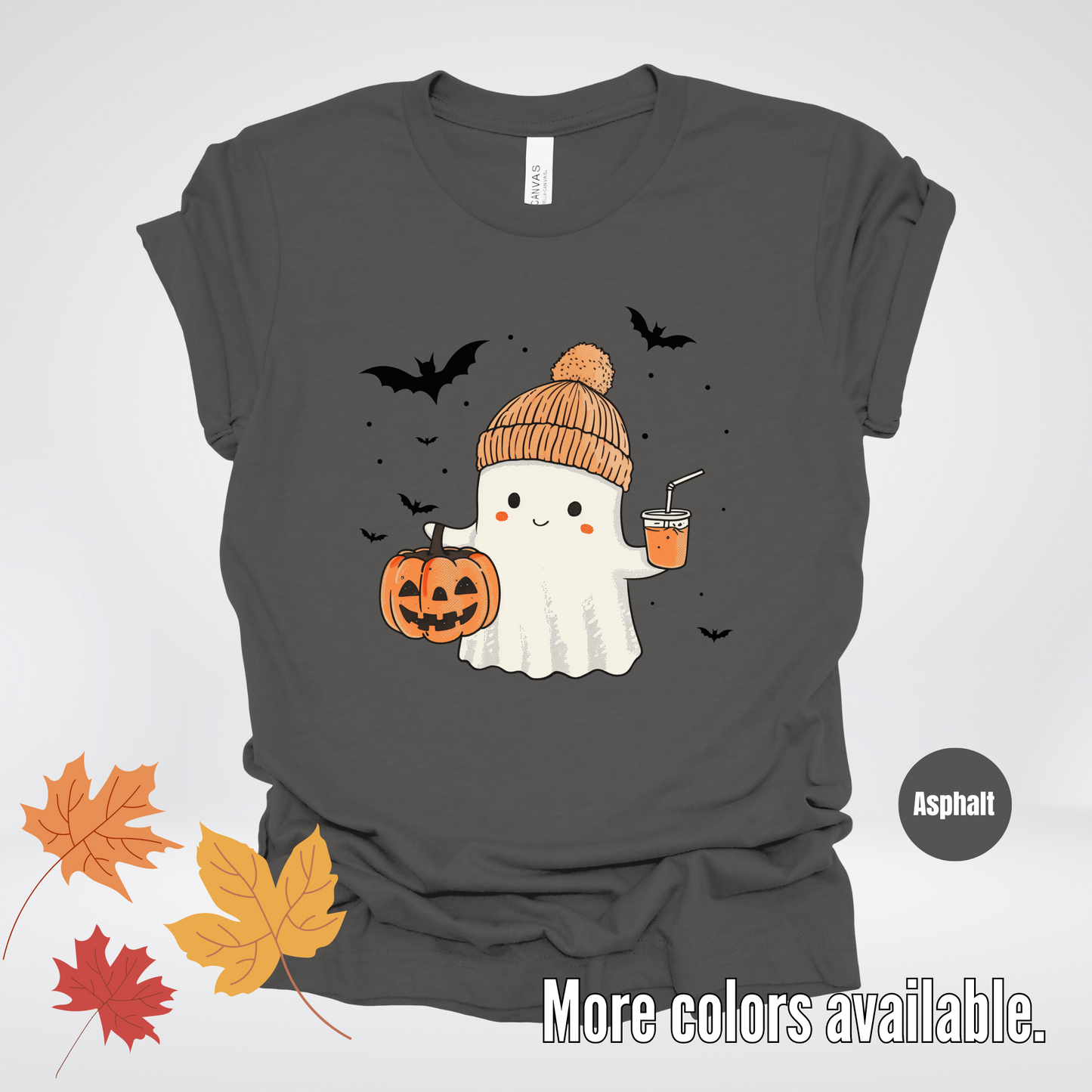 Cute Fall Ghost with Pumpkin And Bats T-Shirt