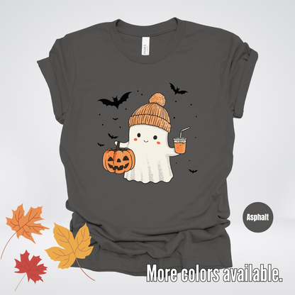 Cute Fall Ghost with Pumpkin And Bats T-Shirt