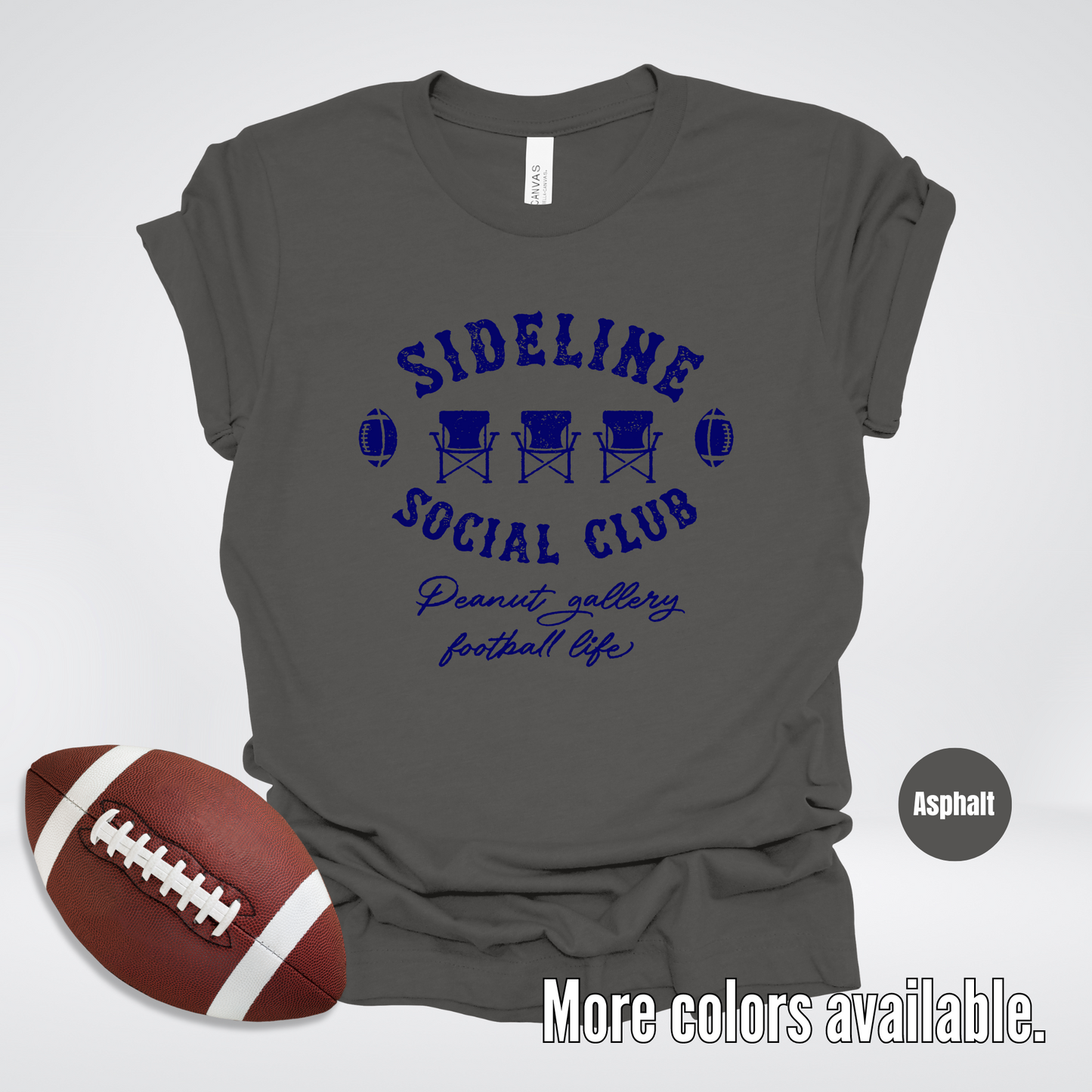 Sideline Social Club Peanut Gallery Football Life Navy Design T-Shirt