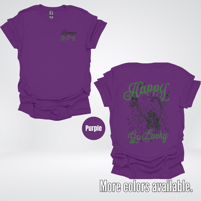 Happy Go Lucky Clovers And A Skeleton - Dark Green And Green Design – Saint Patrick’s Day T-Shirt