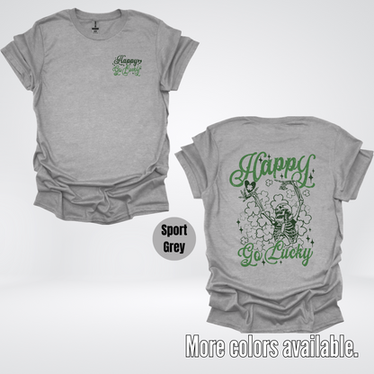 Happy Go Lucky Clovers And A Skeleton - Dark Green And Green Design – Saint Patrick’s Day T-Shirt