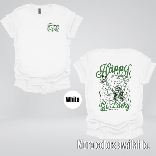 Happy Go Lucky Clovers And A Skeleton - Dark Green And Green Design – Saint Patrick’s Day T-Shirt