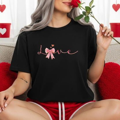 Love Pink Watercolor Coquette Bow T-Shirt