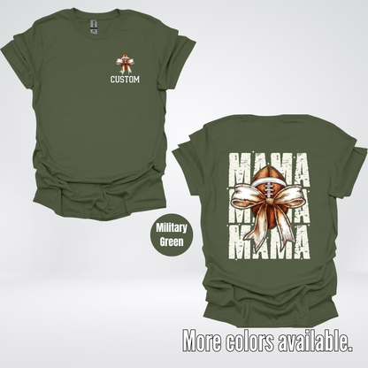 CUSTOM NAME Coquette Football Mama T-Shirt