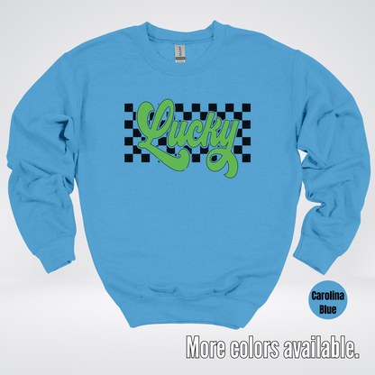 Lucky Cursive Checkered Retro – Saint Patrick’s Day Crewneck Sweatshirt