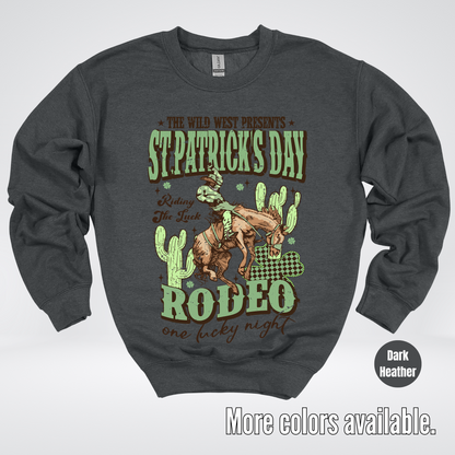 Saint Patrick’s Day Rodeo One Lucky Night Distressed Crewneck Sweatshirt