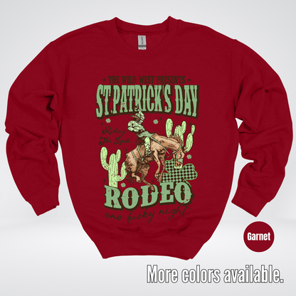 Saint Patrick’s Day Rodeo One Lucky Night Distressed Crewneck Sweatshirt