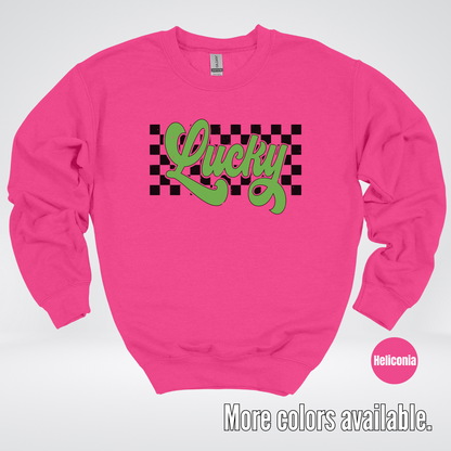 Lucky Cursive Checkered Retro – Saint Patrick’s Day Crewneck Sweatshirt