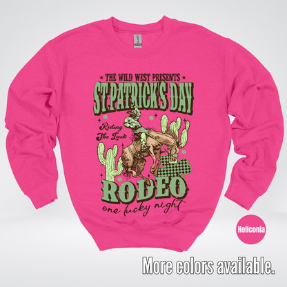 Saint Patrick’s Day Rodeo One Lucky Night Distressed Crewneck Sweatshirt
