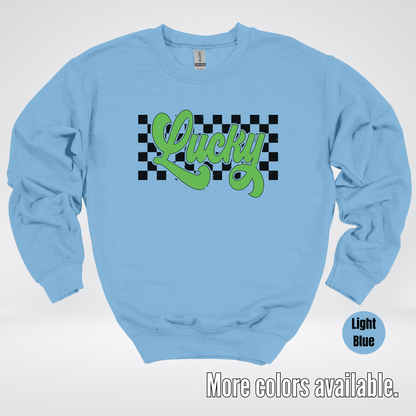 Lucky Cursive Checkered Retro – Saint Patrick’s Day Crewneck Sweatshirt