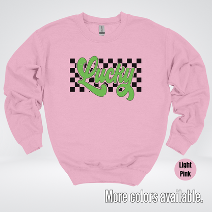 Lucky Cursive Checkered Retro – Saint Patrick’s Day Crewneck Sweatshirt