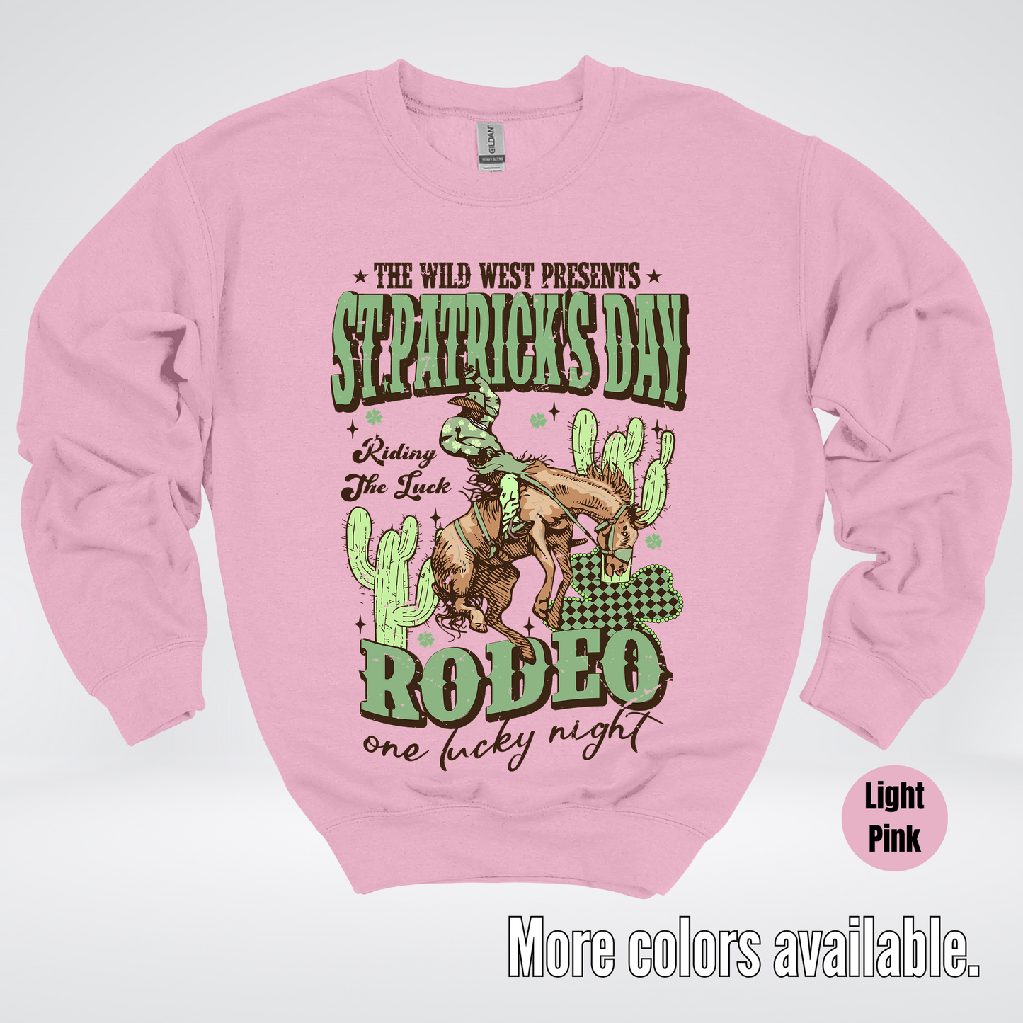 Saint Patrick’s Day Rodeo One Lucky Night Distressed Crewneck Sweatshirt