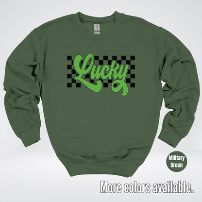 Lucky Cursive Checkered Retro – Saint Patrick’s Day Crewneck Sweatshirt