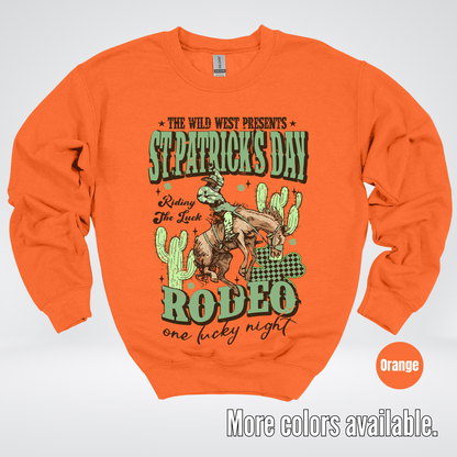 Saint Patrick’s Day Rodeo One Lucky Night Distressed Crewneck Sweatshirt