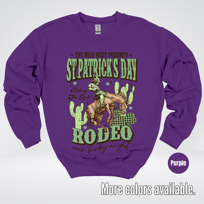 Saint Patrick’s Day Rodeo One Lucky Night Distressed Crewneck Sweatshirt