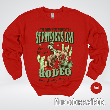 Saint Patrick’s Day Rodeo One Lucky Night Distressed Crewneck Sweatshirt
