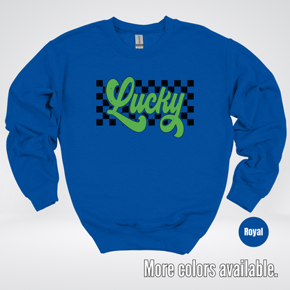 Lucky Cursive Checkered Retro – Saint Patrick’s Day Crewneck Sweatshirt