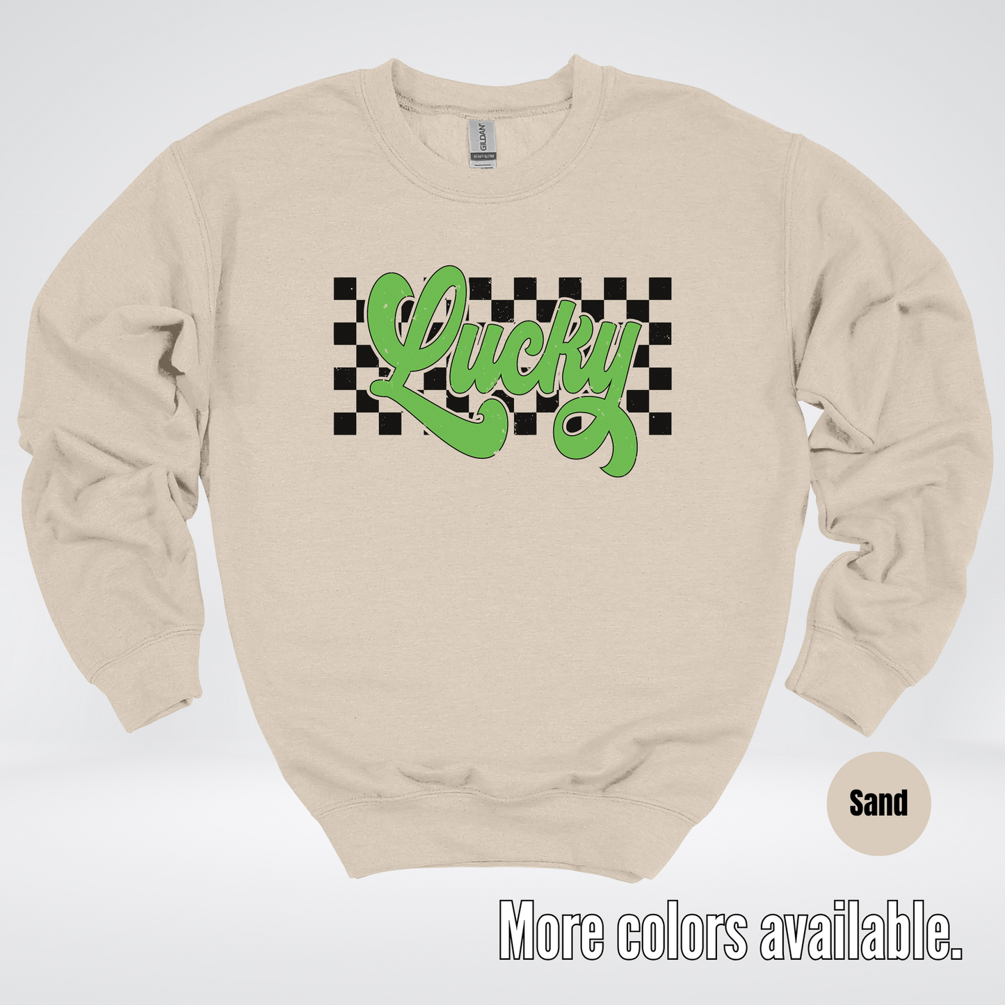 Lucky Cursive Checkered Retro – Saint Patrick’s Day Crewneck Sweatshirt
