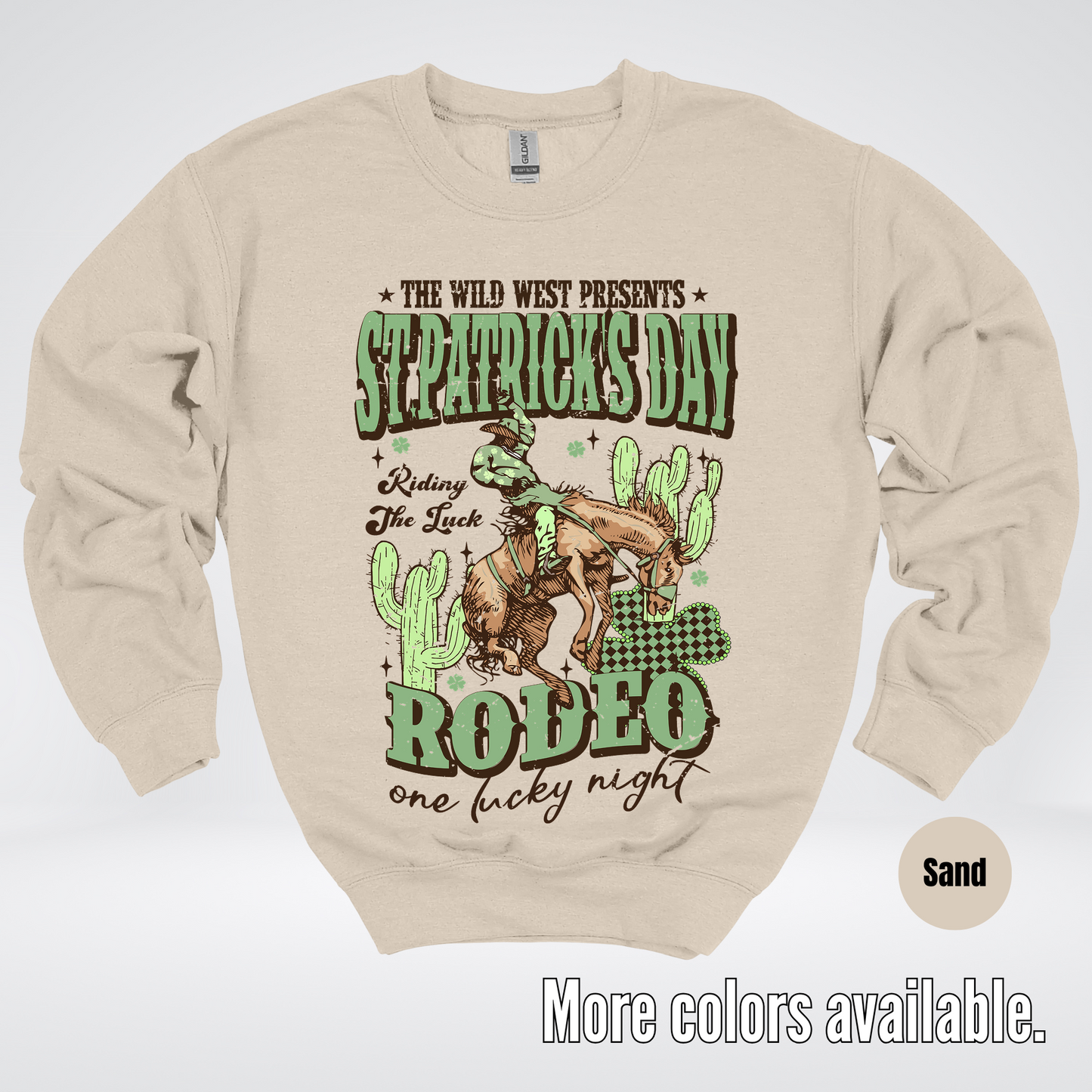 Saint Patrick’s Day Rodeo One Lucky Night Distressed Crewneck Sweatshirt