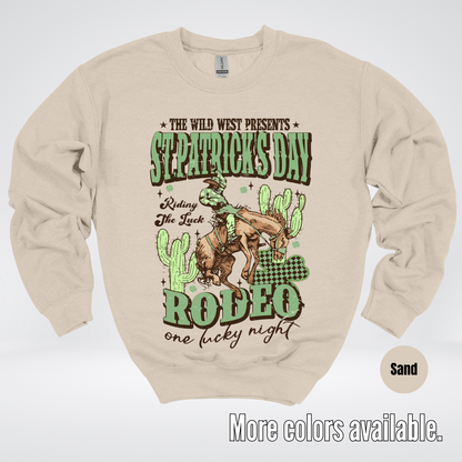 Saint Patrick’s Day Rodeo One Lucky Night Distressed Crewneck Sweatshirt