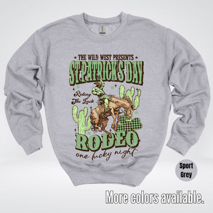 Saint Patrick’s Day Rodeo One Lucky Night Distressed Crewneck Sweatshirt