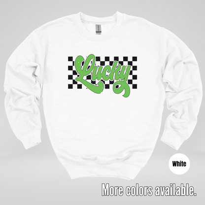 Lucky Cursive Checkered Retro – Saint Patrick’s Day Crewneck Sweatshirt