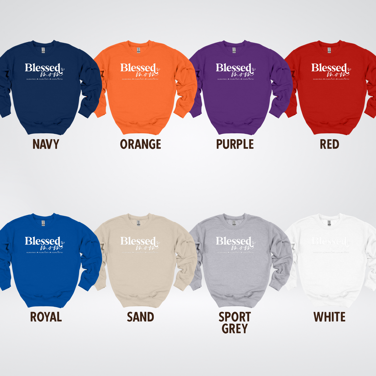 Custom Names Blessed Mom - White Design - Crewneck Sweatshirt