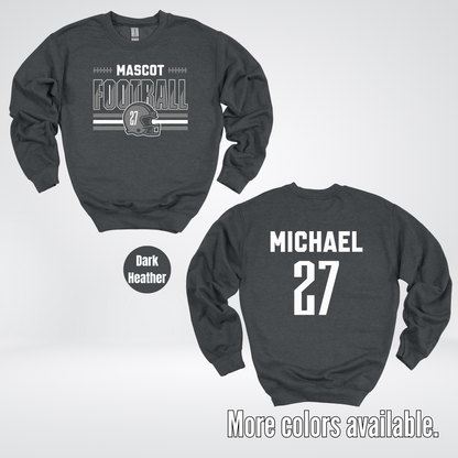 Custom Mascot, Number, & Name – Gray - Football Design 15 Crewneck Sweatshirt