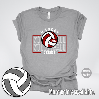 Custom Mascot, Number, & Name - Maroon - Volleyball Design 2 T-Shirt