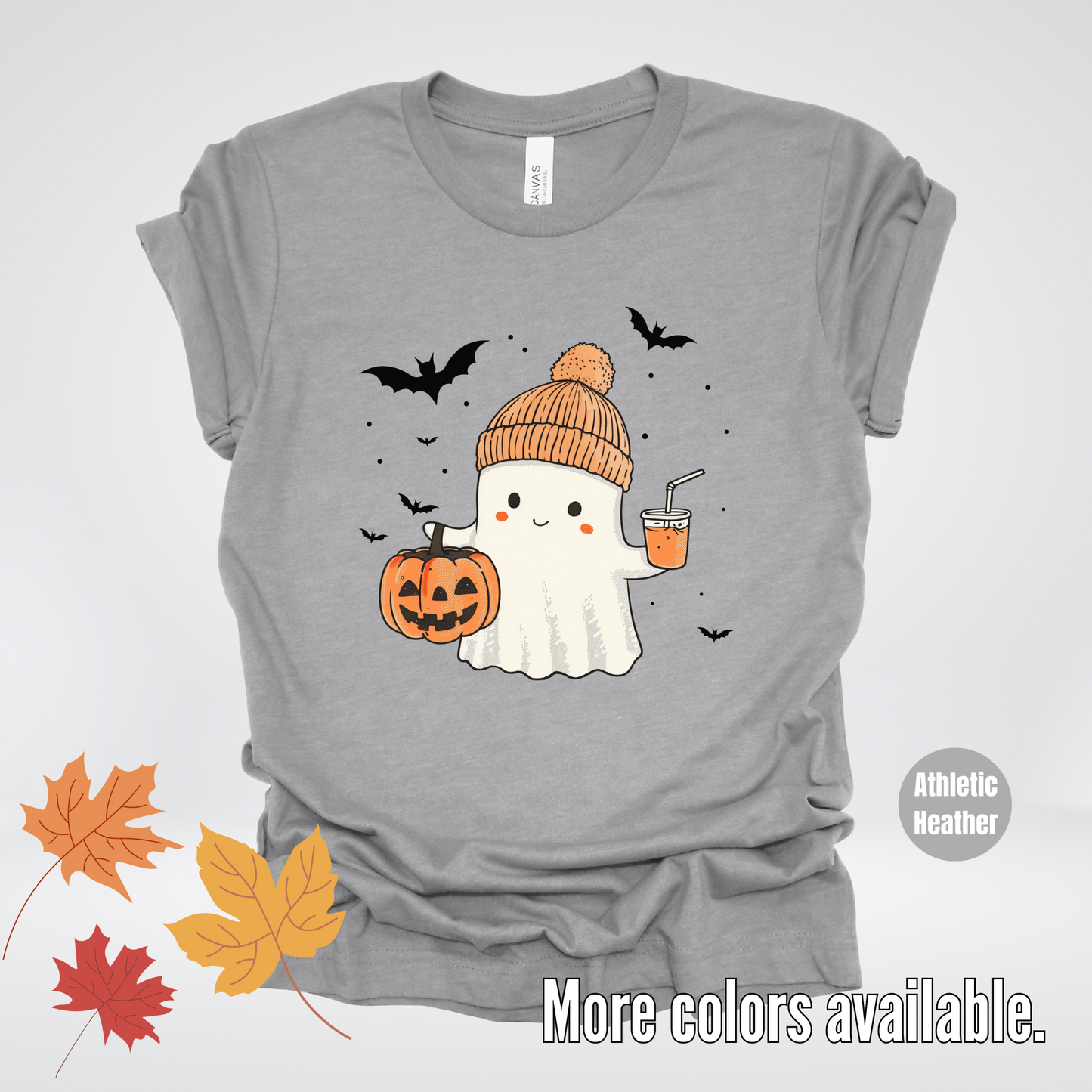 Cute Fall Ghost with Pumpkin And Bats T-Shirt