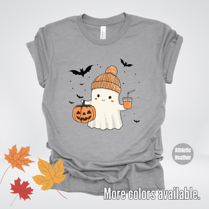 Cute Fall Ghost with Pumpkin And Bats T-Shirt