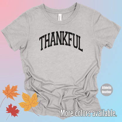 Thankful Varsity Youth T-Shirt - Black Design